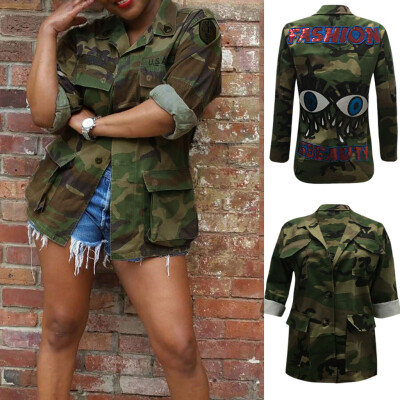 

Toponeto Women Fashion Lapel Camouflage Casual Woollen Buttons Formal Jacket Cardigan