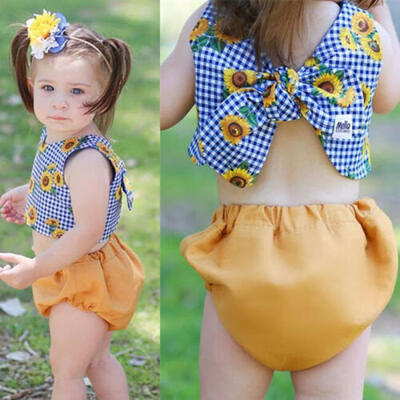 

AU Sunflower Baby Kids Girl Clothes Outfits Set Dress TopShorts Pants Clothes