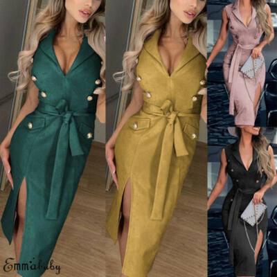 

Fashion Women V Neck Business Office Work Formal Party Belt Bodycon Pencil Dress