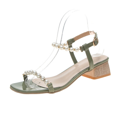 

Late evening breeze gentle shoes sandals fairies summer breeze simple fashion 100 sets of Pearl ins tidal heel