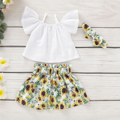 

Toddler Infant Baby Girl Clothes Off-Shoulder TopsSunflower Skirt Outfits Set