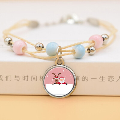 

Fashion Time Gem Christmas Tree Elk Snowman Pendent Bracelet For Childrens