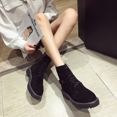 

Europe&the United States retro Martins female British style new autumn Korean fashion flat Joker handsome short boots tide