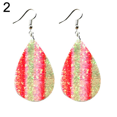 

Fashion Women Waterdrop Faux Leather Sequins Hook Dangle Earrings Jewelry Decor