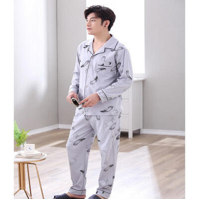 

Mens Pajamas Autumn And Winter Cotton Long Sleeve Top Pants Turn Down Pajamas Middle-aged Sleepwear Set
