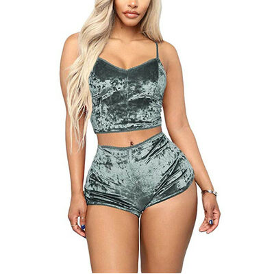 

Womens Underwear Sexy Lingerie Pajamas Velvet Crop Tops Bralette&Panty Sets