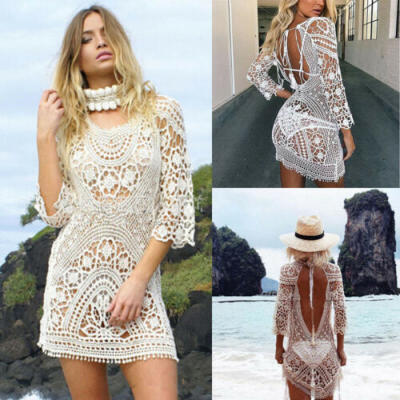 

Fashion Womens Summer Beach Dress Lace Crochet Bikini Cover Up Swimwear Bathing