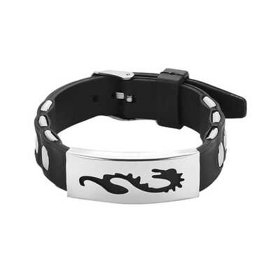 

Men PU Handsome Alloy Watch Buckle Bracelet Chinese Dragon Image Wrist Decoration Jewelry Black