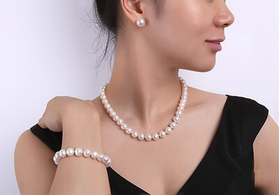 

YIAILI 10-11mm white pearl necklace bracelet earrings 8093