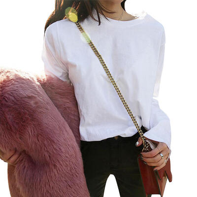 

Women Long Sleeve Loose T-shirt Solid Color Casual Pullover Bottoming Tops