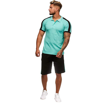 

Toponeto Mens Summer Leisure Stripe Color Collision Short Sleeve Shorts Sports Thin Sets