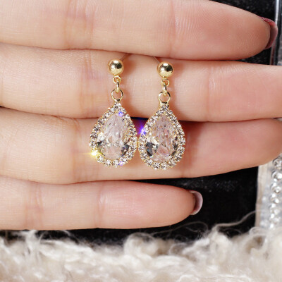 

2019 new brand design minimalist gold&silver tear-shaped zircon earrings for women