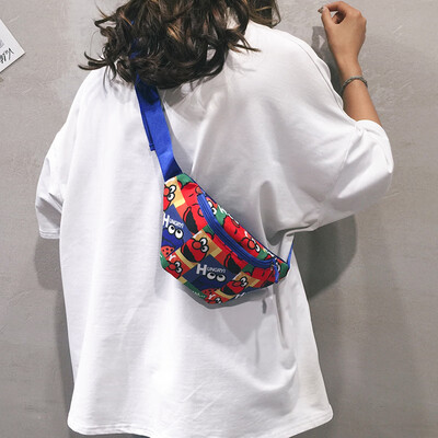 

Ins pocket female 2019 new wave Korean version of the wild canvas shoulder diagonal sesame street pack Harajuku student chest bag