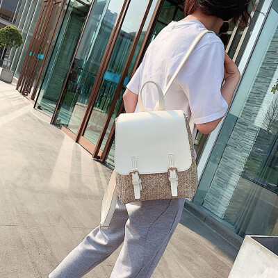 

Tailored Women Ladies Fashion Patchwork Straw Shoulder Handbag Backpack Casual Bags