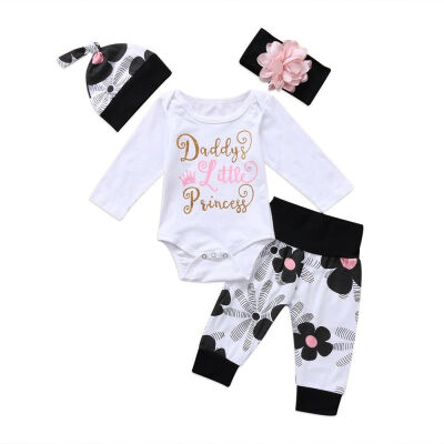 

4PCS Newborn Infant Baby Girls Clothes Playsuit Romper Pants Bodysuit Outfit Set