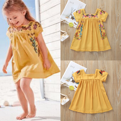 

Summer Toddler Baby Girls Short Sleeve Floral Print Leisure Princess Dress
