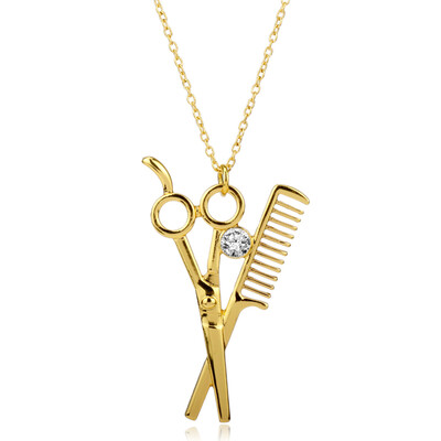 

Crystal Barber Hair Dresser Scissors Comb Pendant Necklace