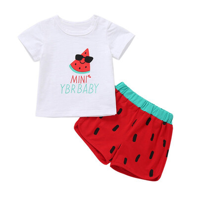 

Children Summer Clothes Cotton Short Sleeve Boys Clothes Tops Shorts 2PCS Baby Body Suit Cartoon kids Girls Clothes Set
