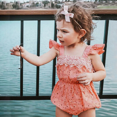 Infant Baby Girls Sleeveless Stars Print Ruffles Lace Bodysuit Romper Clothes