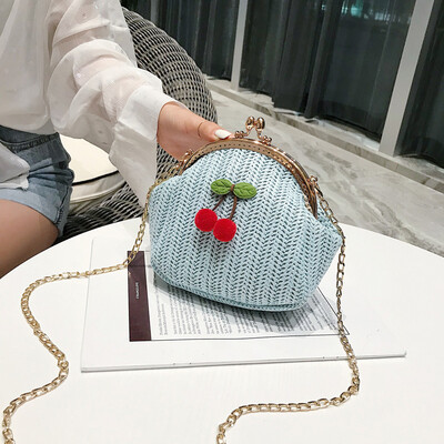 

Tailored Womens Fashion Retro Woven Shoulder Bag Cherry Handbag Woven Bag Beach Bag