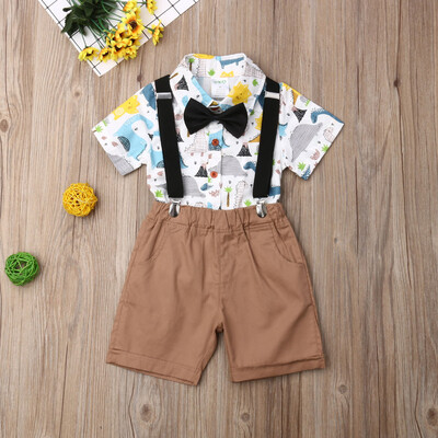 

2PCS Toddler Kid Baby Boy Outfit Set Animal Robots Shirt Shorts Pants Overalls