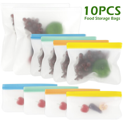 

10PCS Reusable Silicone Food Bag Zero Waste Ziplock Food Storage Bag Refrigerator Fresh Bags