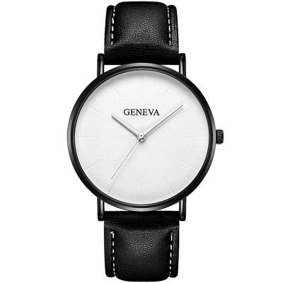 

2018 GENEVA Watch Fashion Mens Leather Band Stainless Steel Quartz Wristwatch Luxury Minimalist Slim Black Watches Hot Sale