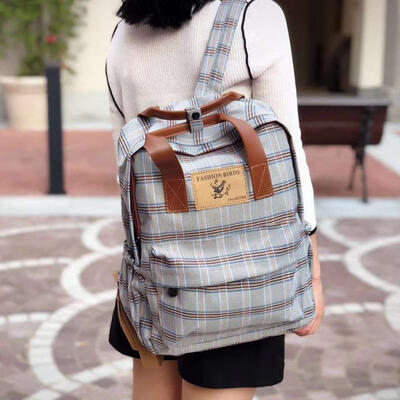 

Plaid Backpack Casual Travel Bag With Light Weight Large Capacity For Women - 14 Inches