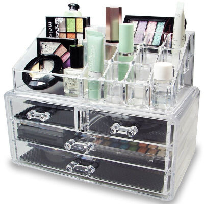 

Acrylic Cosmetic Organizer Makeup Case Holder Jewelry Storage Box with 4 Drawers