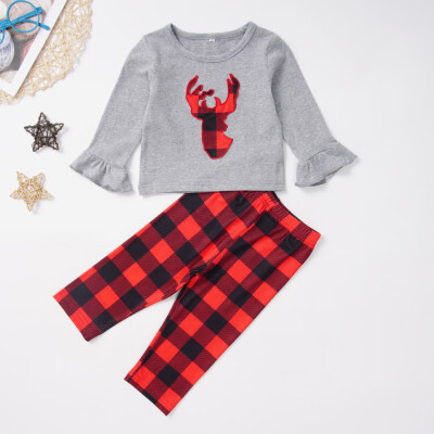 

Christmas Toddler Baby Boy Clothes Deer Tops T-shirt Plaids Pants Outfit Set