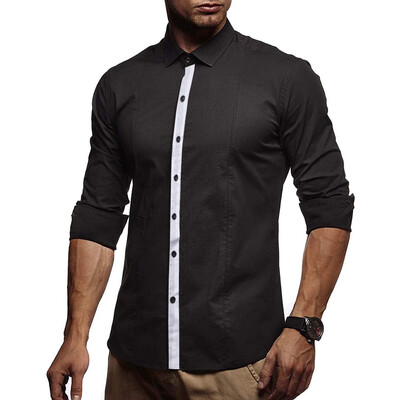 

Toponeto Men Pure Color Splicing Long Sleeve Shirt Fashion Long Sleeve Blouse Top