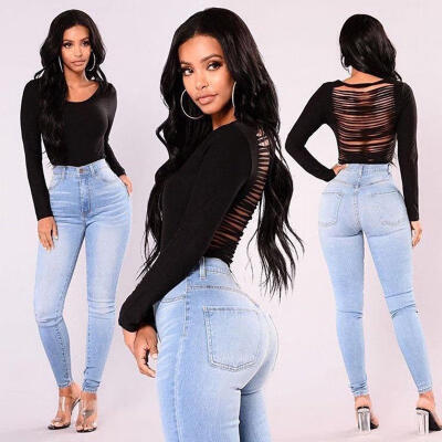 

New Women Lady Denim Skinny Pants High Waist Stretch Jeans Slim Pencil Trousers