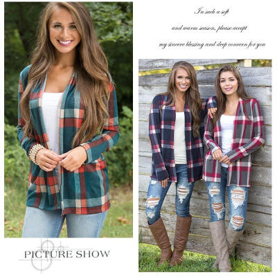 

Women Tops Long Sleeve T-shirt Casual Plaid Shirt Tops Blouse Plus Size Outwear