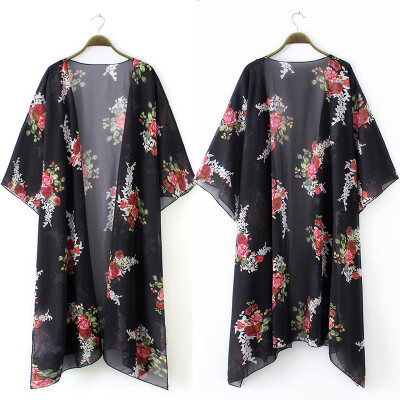 

Sexy Women Chiffon Cardigan Floral Print Asymmetric Boho Loose Kimono Outerwear Beachwear Bikini Cover Up