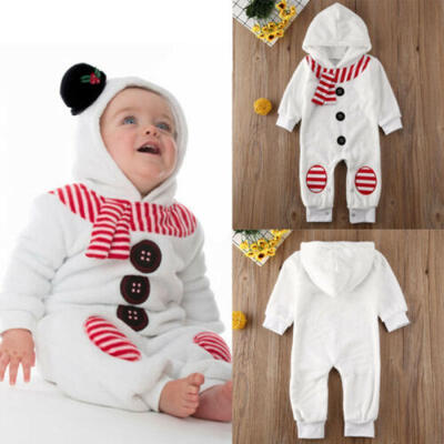 

Newborn Baby Boy Girl Fleece Snowman Hooded Romper Bodysuit Jumpsuit Clothes