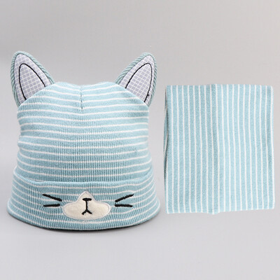 

Childrens knitted cotton scarf head cap for autumn&winter new cartoon two-piece hats for boys&girls kittens