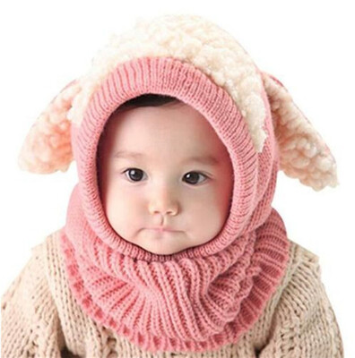

Baby Boys Girls Beanie Hat Cap Cute 3D Sheep Ears Winter Warm Knit Hat&Scarf