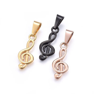 

304 Stainless Steel Pendants Musical Note Mixed Color 26x11x2mm Hole 10x5mm