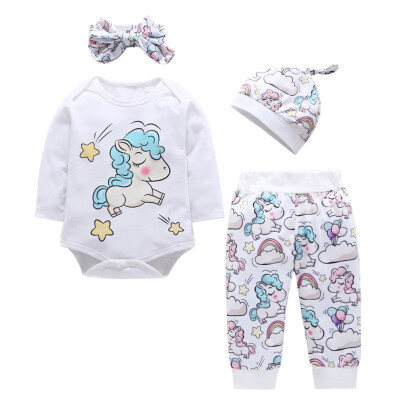 

Newborn baby rompers 3 pcs clothes set with hat&headband Cartoon infant baby boys girls cartoon long sleeves romper autumn b