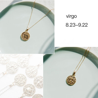 

12 Constellation Jewelry Necklace Gold Virgo Libra Scorpio Sagittarius Capricorn Aquarius Zodiac Vintage Circle Pendant Necklace