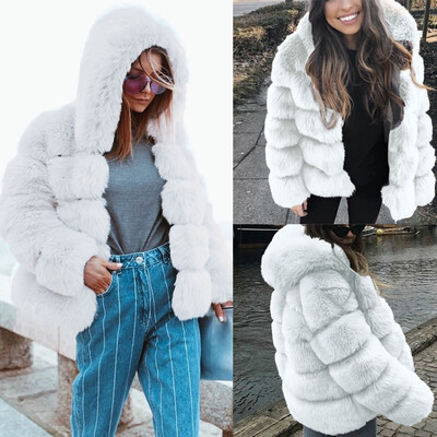 

Roseonmyhand Women Faux Mink Winter Hooded New Faux Fur Jacket Warm Thick Outerwear Jacket