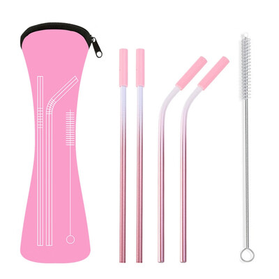 

4Pcs Reusable Drinking Straw With Bag Travel Outdoor Household Home Kitchen Bar Accessories