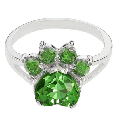 

birthday jewelry Dog Animal Paw Print Birthstone Sterling Ring Pet Paw at The Animal Simple Fashion ring For Lovers