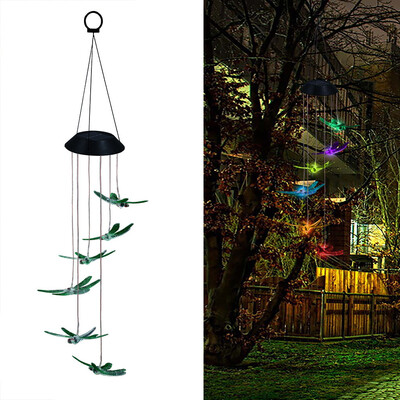

〖Follure〗Color Changing LED Solar Wind Chime Dragonfly Wind for Gardening Lighting