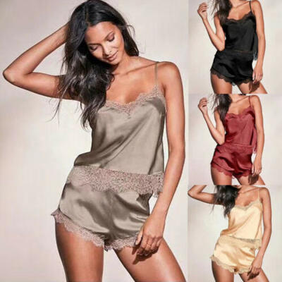 

Women Soft Silk Satin Lace Robe Shorts Babydoll Sleepwear Nightwear Pajamas Set