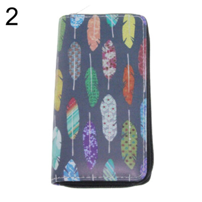 

Women Feather Pattern Faux Leather Long Wallet Card Holder Zipper Clutch Purse