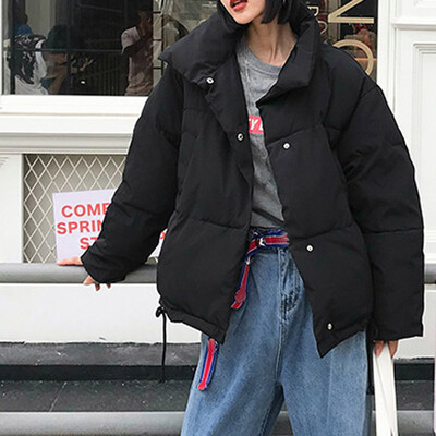 

Tailored Women Fashion Stand Collar Zipper Drawstring Pocket Cotton-padded Clothes Coat