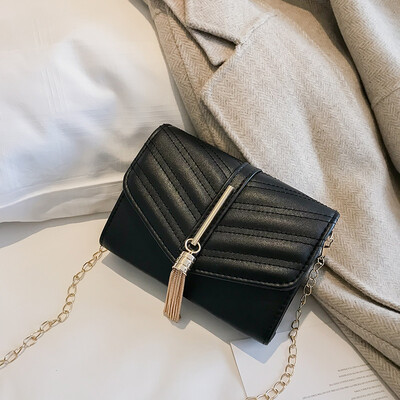 

Black fringed chain bag European&American fashion small square bag 2018 new autumn&winter womens bag shoulder bag diagonal bag female