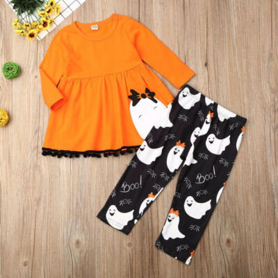

UK Newborn Baby Girls Halloween Cute Ghost Dress Trousers Tutu Skirt Cloths 2PCS