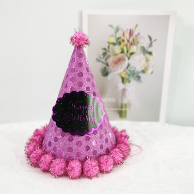 

FUNNYBUNNY Birthday Hat New Childrens Glitter Paper Wave Point Hair Ball Pointed Hat Adult Birthday Party Decoration Paper Hat